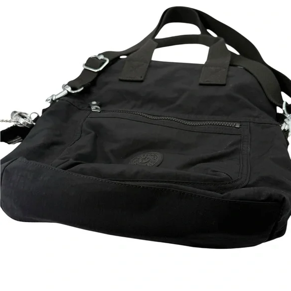 Kipling Eleva Convertible Tote Crossbody Black Nylon Bag w/  Monkey Charm - Picture 5 of 13